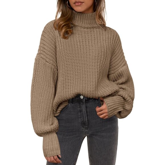 Sweaters - Oversized Chunky Knit Sweater Women Long Sleeve Turtleneck Casual Winter